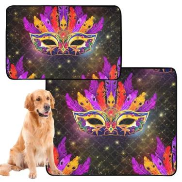 Imagem de Máscara de carnaval com penas vibrantes, almofada de xixi, reutilizável, lavável, impermeável, tapete antiderrapante para treinamento de filhotes, absorvente, médio + grande, conjunto de 2