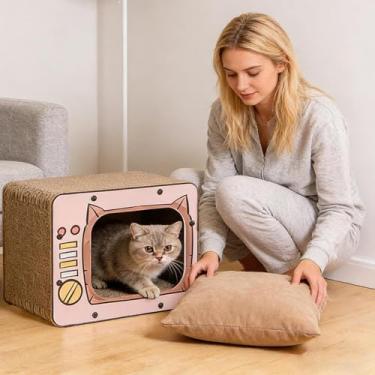 Imagem de Casa De Arranhar Para Gatos Em Cartão, Acessórios Interativos de Escalada para Pets, Casa De Arranhador Grande De Cartão Para Gatos, Proteção Para Sofá Porta Carpete Móveis E Enriquecimento Para
