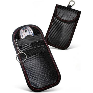 Imagem de Bolsa Faraday com 2 peças para chaves de carro, bolsa com bloqueio de sinal RFID, protetor de chave anti-roubo, capa bloqueadora de sinal de celular, porta-chaves de carro