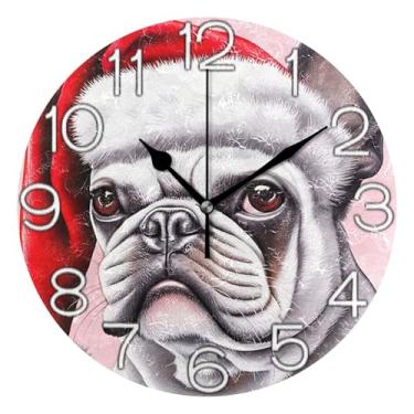 Imagem de GAIGEO Relógio de parede analógico decorativo divertido alimentado por bateria relógio de cozinha fofo, retrô moderno art déco decoração de parede legal cachorro buldogue Natal, 25 cm, ponteiros