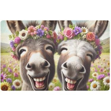 Imagem de TSENQUE Capacho fofo personalizado de burros rindo, decoração de varanda, tapetes à prova d'água para porta da frente, entrada externa, 81 cm x 50 cm