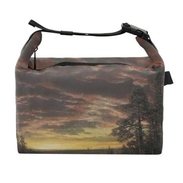 Imagem de TSENQUE Paisagem Bierstadt Albert Evening Prairie Lancheira para Mulheres Lancheira Portátil Lancheira para Trabalho Estampa Animal Bolsa Térmica para Trabalho