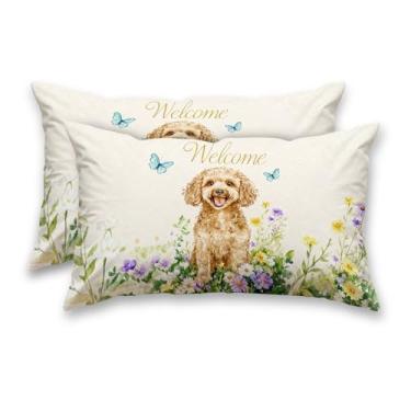 Imagem de HOMETITUTE Welcome Spring Fronhas Decorativas Pacote com 2 Fronhas de Cetim 30,5 x 50,8 cm Arte Floral Filhote Lombar Fronhas para Sofá Sofá Sala de Estar Casa de Fazenda Decorações de Feriado