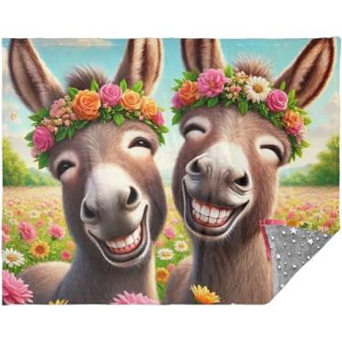 Imagem de TSENQUE Cobertores e mantas de animais sorridentes de burros fofos para sofá 177,8 cm x 139,7 cm Presentes de viagem grandes impressos cobertor aconchegante personalizado