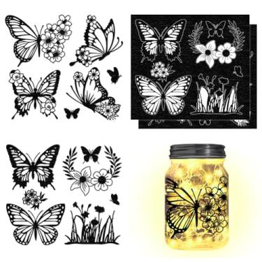 Imagem de 4 peças de papel silhueta, padrão de borboleta retangular, decalques de recortes de PVC à prova d'água, decoração de iluminação autoadesiva para telefones celulares, scrapbooks, paredes, mesas, 15 x