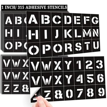 Imagem de Estêncil adesivo de alfabeto e número de 2,5 cm para pintura, adesivos de estêncil 315, vinil de estêncil pegajoso para artesanato DIY em madeira, parede, tecido, vidro, caixa de correio, tela e mais