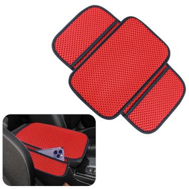 Imagem de ongfuwu Capa de console central de carro, capa de apoio de braço de seda gelada de resfriamento de 12,4" × 7,5 cm para carros, almofada de apoio de braço automotivo respirável com bolso de