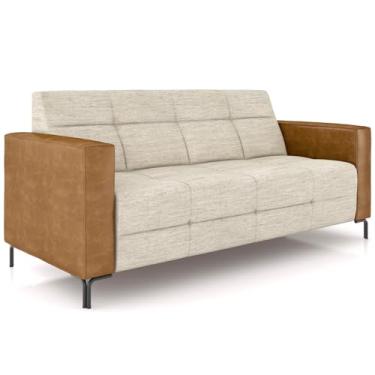 Imagem de Sofá 3 Lugares Sala Living Industrial 200cm Senna K01 Couríssimo Whisky Linho Champanhe - Lyam Decor