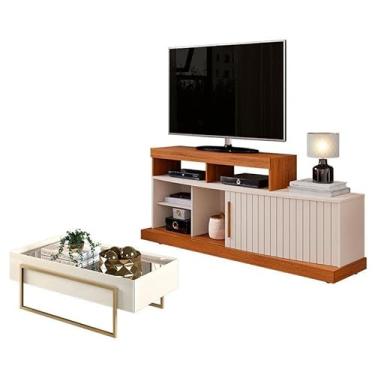 Imagem de Rack Bancada Valle com Mesa de Centro Petri Freijó Off White - DJ Móveis