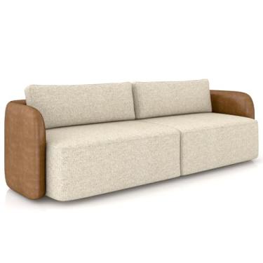 Imagem de Sofá 3 Lugares Sala Living Orgânico 220cm Oregon K01 Couríssimo Whisky Linho Champanhe - Lyam Decor