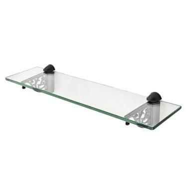 Imagem de khtumeware Prateleiras de vidro de 50 cm para banheiro, prateleira de vidro flutuante preta de zinco para banheiro de vidro temperado para montagem na parede moderna