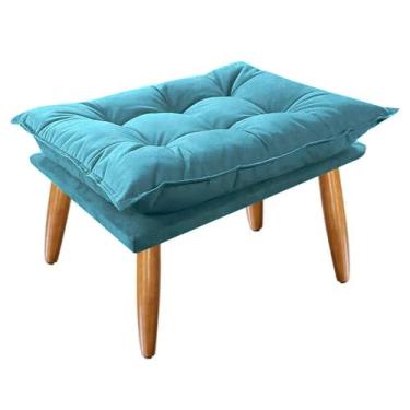 Imagem de Puff Sala，Banqueta estofada macia com pernas em estilo vintage Móveis requintados(AZUL TIFFANY)