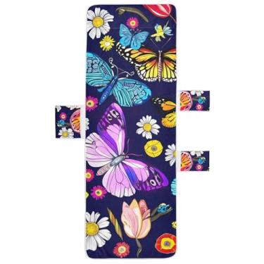 Imagem de Borboletas coloridas flores espreguiçadeiras capas de cadeira toalha de piscina toalhas de praia com bolsos espreguiçadeira perseguição de gramado 85 x 76 centímetros