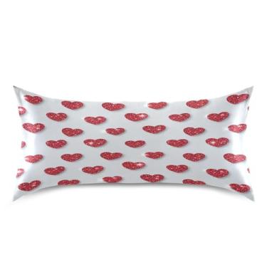 Imagem de Blueangle Fronha de cetim refrescante para cabelo e pele, capa de travesseiro de coração vermelho, tamanho king 50,8 x 101,6 cm com fecho de envelope (648)