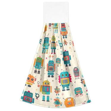 Imagem de Joitme Toalhas de mão com laços para pendurar robô fofo bege toalha de chá de forno conjunto de 2, toalha de cozinha de outono altamente absorvente fofa, 18,2 x 14 polegadas