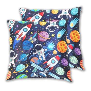 Imagem de Joitme Conjunto de 2 capas de almofadas coloridas de astronauta, planetas espaciais, floral, boêmio, decoração de casa, 50 x 50 cm, 2 peças