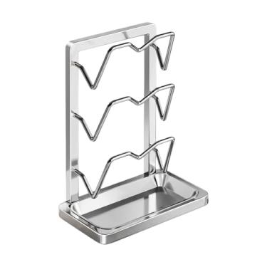 Imagem de Organizador de tampa de panela – suporte de colher de aço inoxidável, suporte de tampa com bandeja removível – para espátula, prato, tábua de corte, utensílios de cozinha, cozimento, secagem, casa