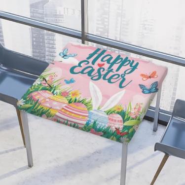 Imagem de hongjinglin Toalha de mesa quadrada para uso ao ar livre com borda elástica justa toalha de mesa de Páscoa limpa para decoração de cozinha e pátio interno externo para mesas de 86 x 86 cm Z (196)