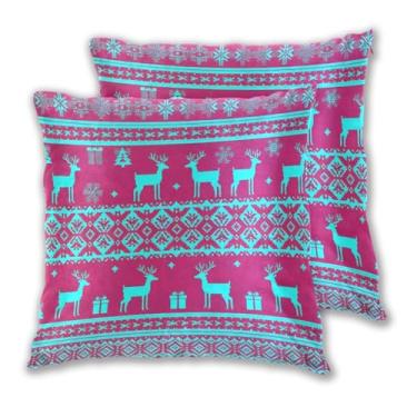 Imagem de Joitme Conjunto de 2 capas de almofadas de cores vivas de Natal de cervo, capa de almofada grande para sala de estar, decoração de cama, 50 x 50 cm, 2 peças