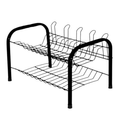 Imagem de Escorredor de Louça com 2 Andares, Estrutura Metálica, Prata (Preto)