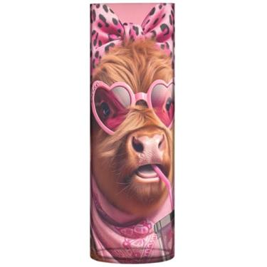Imagem de Vasos cilíndricos fofos de vaca Highland para decoração de casa, vaso redondo de plástico personalizado, decoração estética floral exclusiva, 30 cm x 9,9 cm