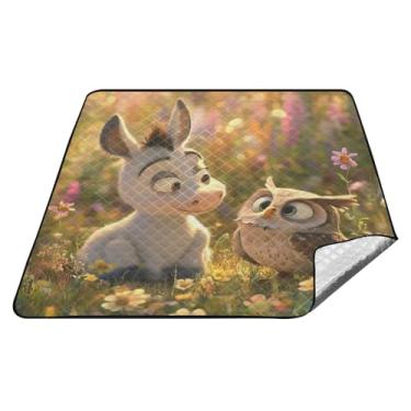 Imagem de Joitme Lindo cobertor impermeável verde de coruja burro, cobertores de piquenique Oxford, cobertores grandes