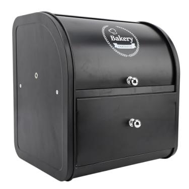 Imagem de Cryfokt Recipiente de Armazenamento de Pão de Camada Dupla, Grande Capacidade, Elegante, Caixa de Pão para Organização de Cozinha e Sala de Estar, 2 Alças (Gaveta Dupla Camada Preta)