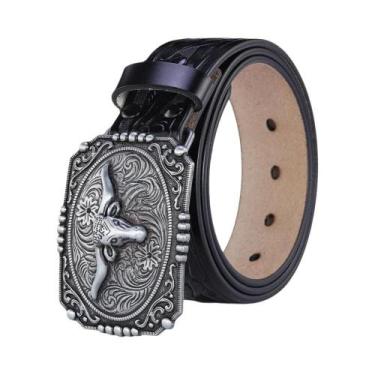 Imagem de Cinto Masculino De Couro Genuíno Com Fivela Dourada Estilo Western Let