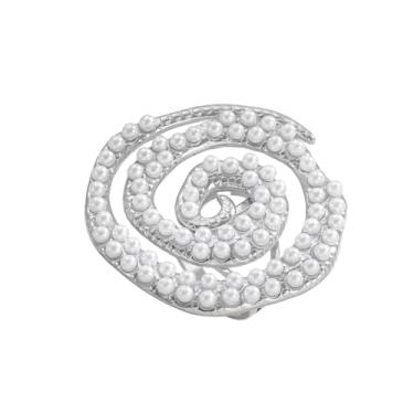 Imagem de Anel de declaração espiral espiral de aço inoxidável pérolas falsas halo grande concha redonda geométrica caracol anéis de dedo aberto ajustáveis alianças de compromisso de noivado ajuste confortável