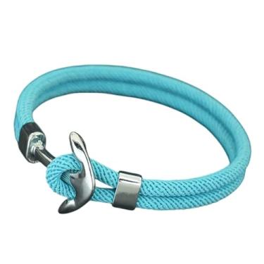 Imagem de Pulseira de corda de poliéster em forma de âncora prateada elegante - acessório de tecido envolvente para esportes ao ar livre náuticos, Medium, liga metálica, Sem Pedra Preciosa