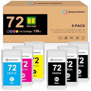 Imagem de SINOPRINT 72 cartuchos de tinta compatíveis de substituição para HP 72 130-ml C9403A C9370A C9371A C9372A C9373A C9374A para DesignJet T770 T790 T795 T610 T620 T1100 T1120 T12000 T1300 T2300 (130 ml,