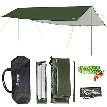 Imagem de Wemay Tenda de lona impermeável com toldo de 3x6m e mastro dobrável. Cobertura de sol de praia ultraleve para camping, caminhada e abrigo de sobrevivência