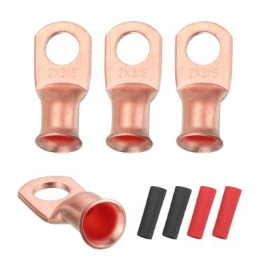 Imagem de Generic 4 peças 2 AWG M10 terminais de anel de terminais de bateria, 3/20.3 cm 10 mm parafuso de crimpagem conector terminal de cobre, tubo termorretrátil 3: 1, ouro