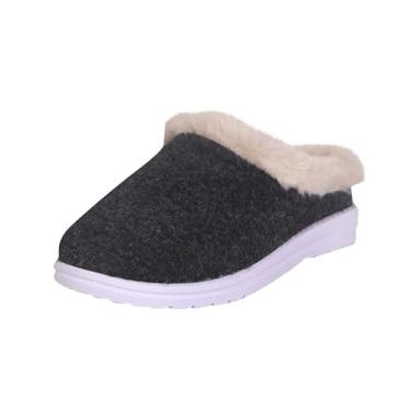 Imagem de Pantufas de camurça com bico redondo e sola plana para mulheres, casual, inverno, uso interno, Cinza escuro, 36