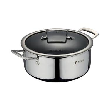 Imagem de Bergner - Caçarola Antiaderente em Aço Inox com Tampa de Vidro, Tamanho Ø24Cm, Linha Steel Blue, HUB.ME