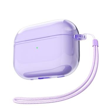 Imagem de Svanove Capa transparente para Airpods Pro 2 com alça, linda capa de plástico rígido transparente para Airpods Pro 1ª geração com corda, capas protetoras femininas Y2K TPU para mulheres, lavanda roxa