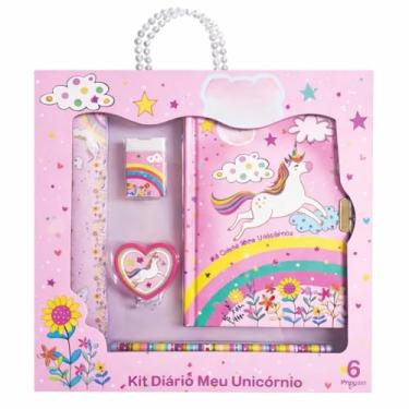 Imagem de Kit Diário Meu Unicórnio com Fechadura, Rosa, 6 Peças, Inclui Diário 56 Folhas, Régua, Borracha, Lápis, Apontador, Tema Unicórnio- Escolar, ideal para expressar pensamentos e eternizar momentos importantes