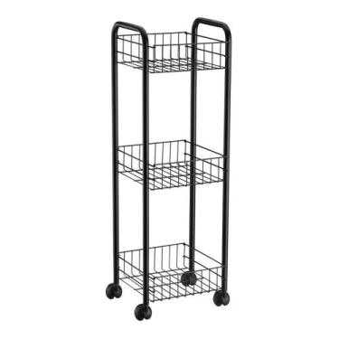 Imagem de Organizador Multiuso Preto 3 Níveis Prateleira Com Rodinhas  Ref:256Pt