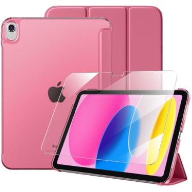Imagem de Massten Capa para iPad (A16) 11ª geração 2025 com protetor de tela, capa para iPad 10.9 polegadas 2022 linda fina rígida translúcida traseira totalmente protetora com três dobras, rosa persa