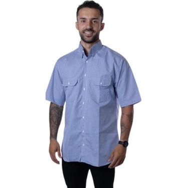 Imagem de Camisa Social Trabalho Xadrez Manga Curta Azul Royal - Fardas Express,