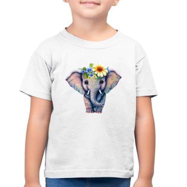 Imagem de Camiseta Algodão Infantil Elefante E Flores - Foca na Moda, Branco, 12