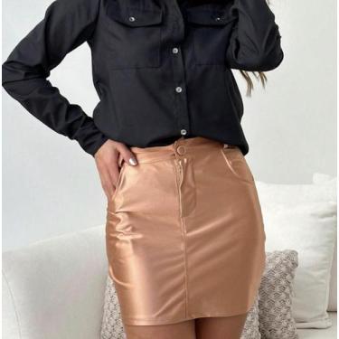 Imagem de Mini Saia Feminina Metalizada Cintura Alta - Nifty Closet, Bronze, P
