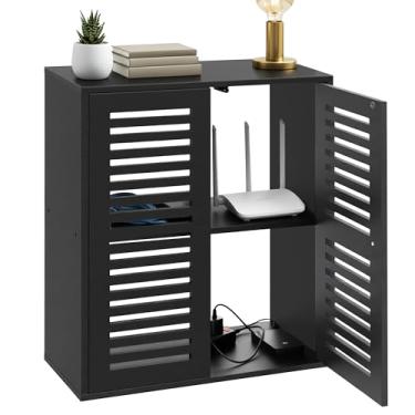 Imagem de Armário de armazenamento de roteador WiFi, modem de caixa de armazenamento de roteador de chão, caixa de armazenamento multifuncional para roteador, filtro de linha e organizador de gerenciamento de