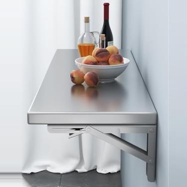 Imagem de Mesa de parede dobrável, mesa flutuante que economiza espaço, bancada de trabalho de parede de aço inoxidável para pequenas áreas, mesa dobrável para lavanderia (130 x 50 cm)