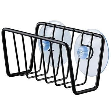 Imagem de 1 suporte de esponja para pia de cozinha, suporte de pia de esponja com ventosa de aço inoxidável - preto