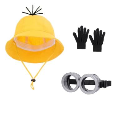 Imagem de Niuweide Conjunto de 3 peças, acessórios de roupas, óculos ajustáveis, chapéu amarelo pequeno, conjunto de festa de RPG masculino e feminino