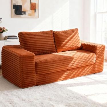 Imagem de Kasunpul Sofá-cama conversível de 157,5 cm, sofá-cama dobrável 4 em 1 com tecido de veludo cotelê e 2 travesseiros, sofá de chão para sala de estar, quarto, apartamento (marrom)