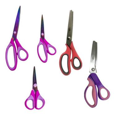 Imagem de Kit Com 3 Tesouras de Titânio 1 Tesoura De Picotar 1 Escalope Corte On