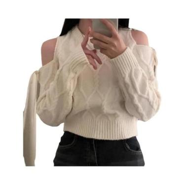 Imagem de Suéter De Malha Feminino Com Ombros À Mostra E Manga Longa, Moda Corea