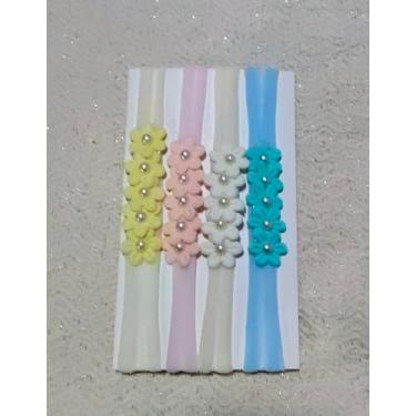 Imagem de Kit Faixinha com Flores Decorativas, Faixas para Bebê com Detalhes Florais e Pérolas, 4 Peças em Cores Variadas